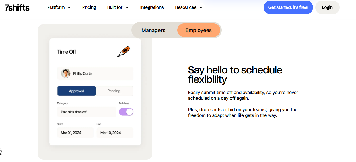7Shifts Employee App Showing An Approved Paid Sick Time Off Request And Shift Bidding Options