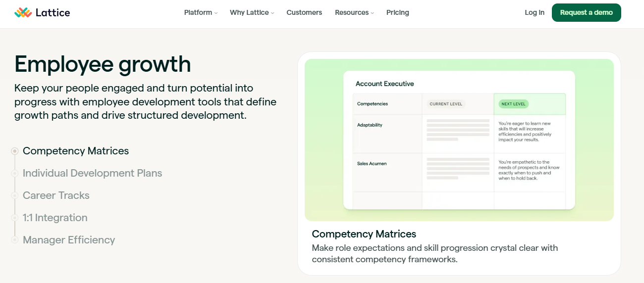 Lattice Employee Growth View With Competency Matrices, Career Tracks And Development Plans