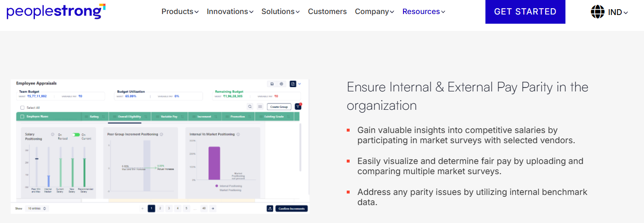 Hrms Software Hr Software Peoplestrong Appraisal Screen Comparing Internal And External Pay Parity With Peer Group Increment Positioning