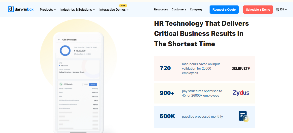 Hrms Software Hr Software Darwinbox Ctc Proration Screen Beside Enterprise Outcomes Including 900 Pay Structures Optimised For 26000 Employees
