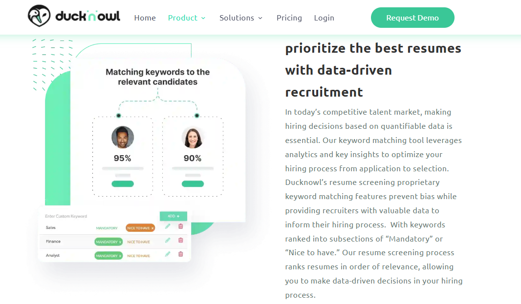 Hrms Software Hrms Ducknowl Keyword Matching Screen Ranking Resumes At 95 And 90 Percent With Mandatory And Nice-To-Have Criteria