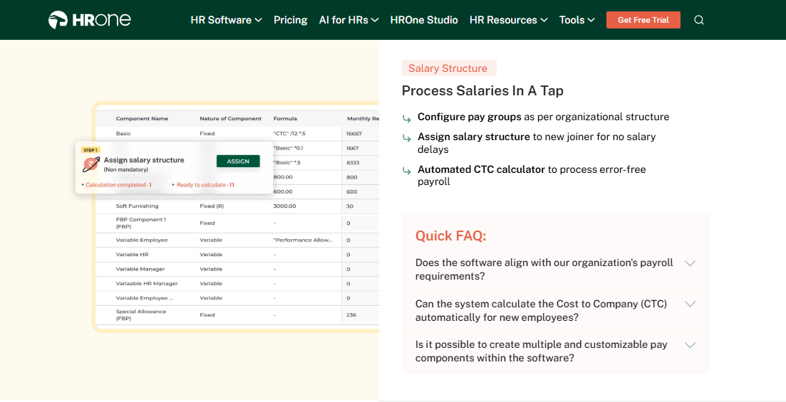  Hrone Payroll Salary Structure Screen With Pay Components, Formulas And Automated Ctc Calculator