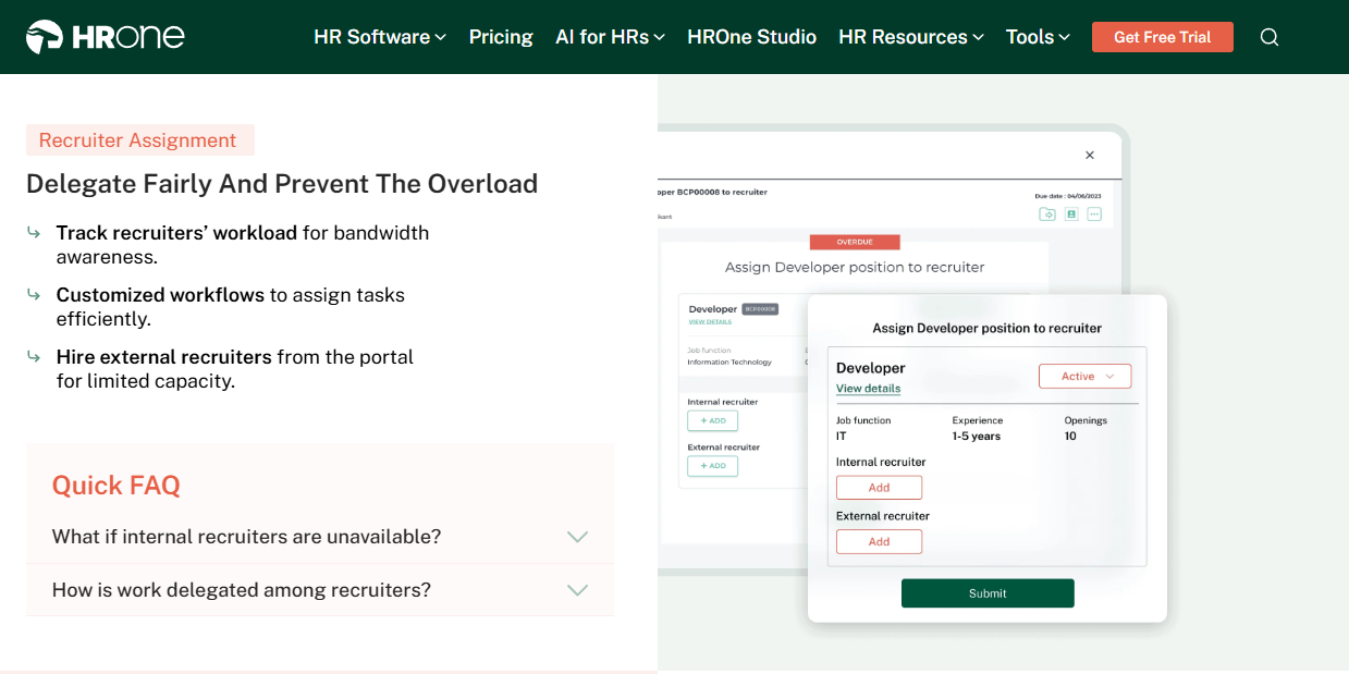 Hrone Recruiter Assignment Workflow Tracking Recruiter Workload And Delegating Open Positions