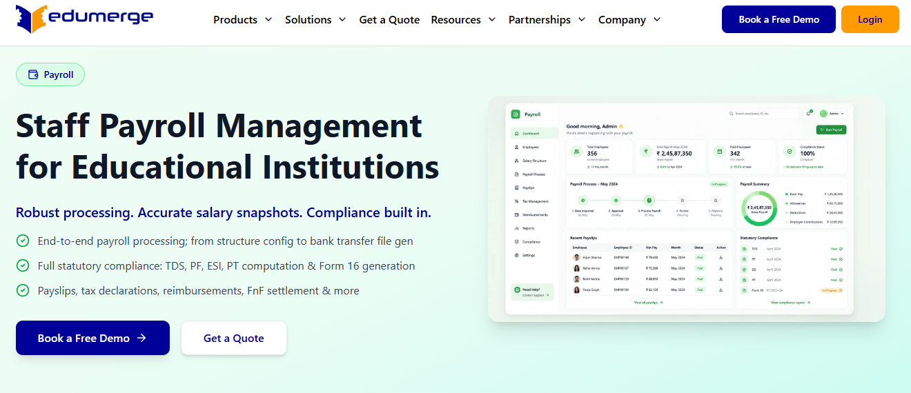 Edumerge Staff Payroll Management For Educational Institutions With Tds, Pf, Esi And Form 16 Compliance