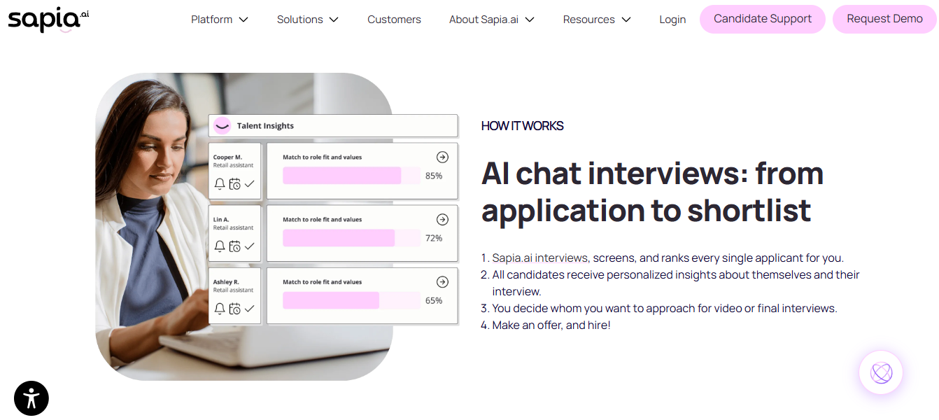 Hrms Software Hrms Sapia.ai Talent Insights Panel Ranking Retail Assistant Applicants By Role Fit Percentage After Ai Chat Interviews