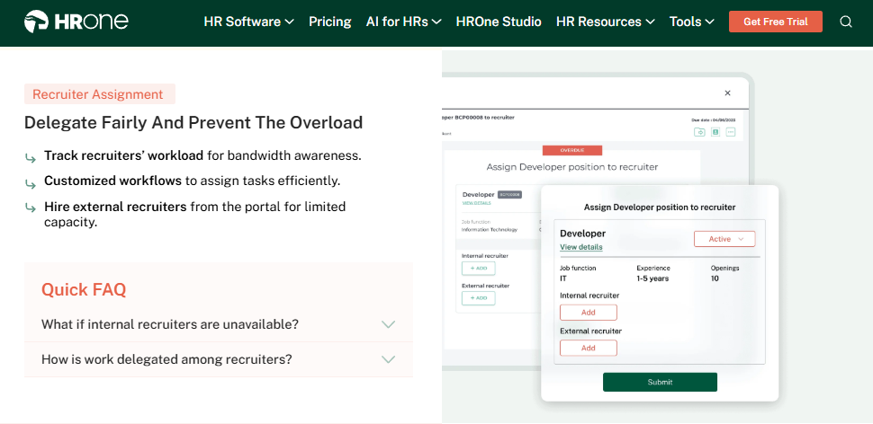 Hrms Software Hrms Hrone Recruiter Assignment Screen Tracking Recruiter Workload And Assigning A Developer Role For Resume Screening